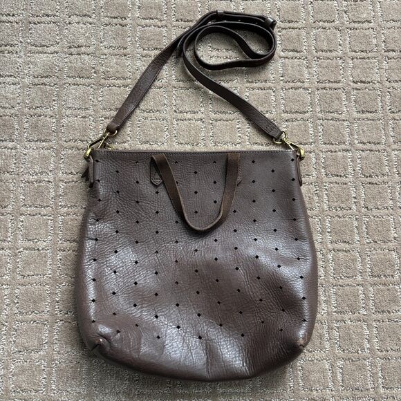 MADEWELL The Zip Top Transport Tote Crossbody Brown Leather Bag Purse Perforate - Picture 1 of 10